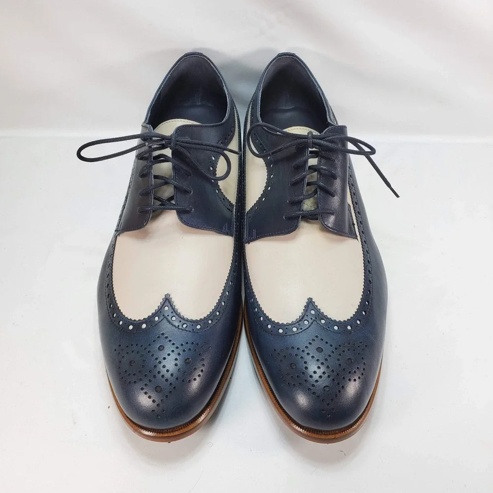 Bureau Wingtip Oxford Men 14 Navy Blue Cream Two Tone Spectator Brogue Shoes